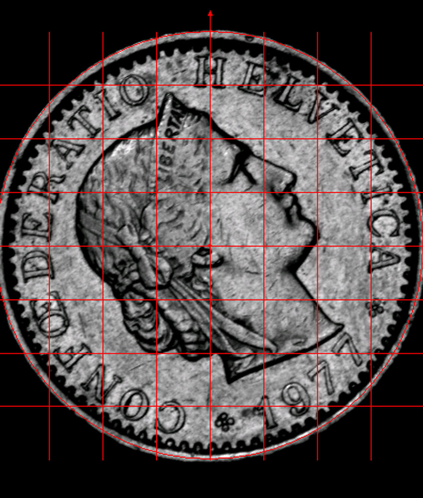 Mesure de la position et de l'orientation de pièces de monnaie